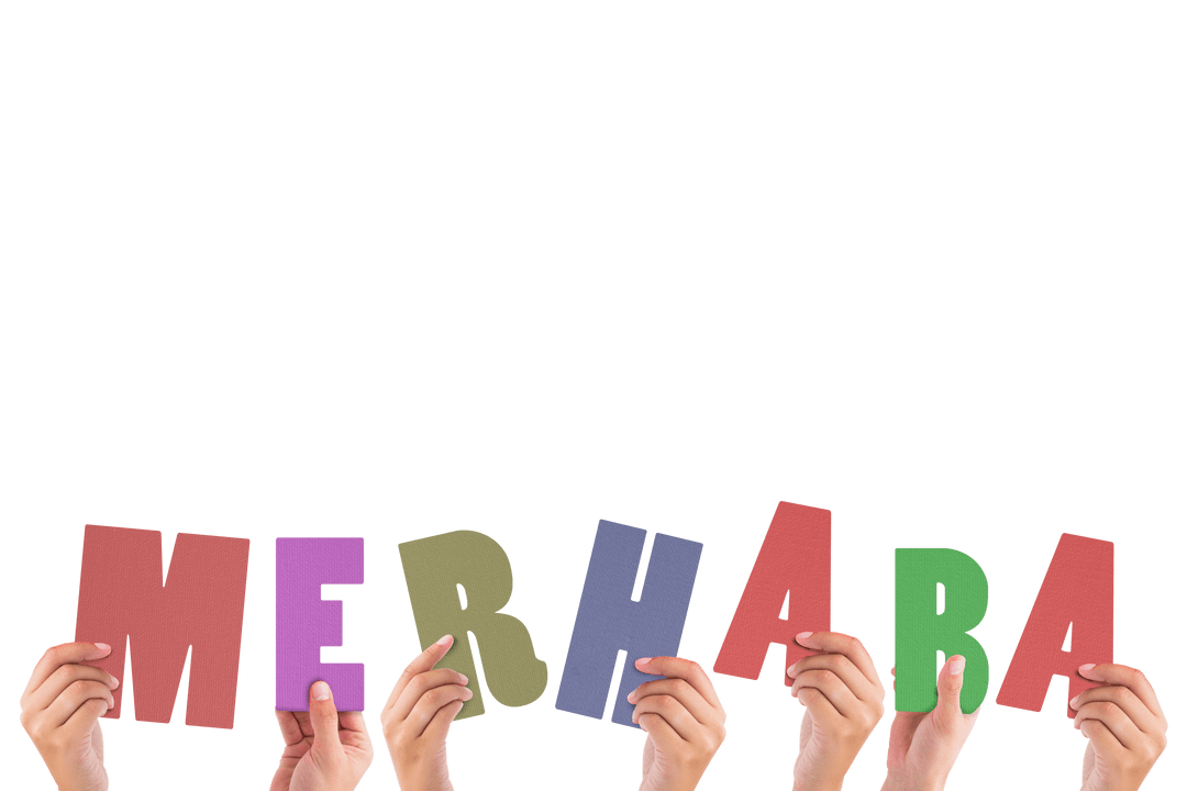 Hands Holding Merhaba Greeting with Transparent Background