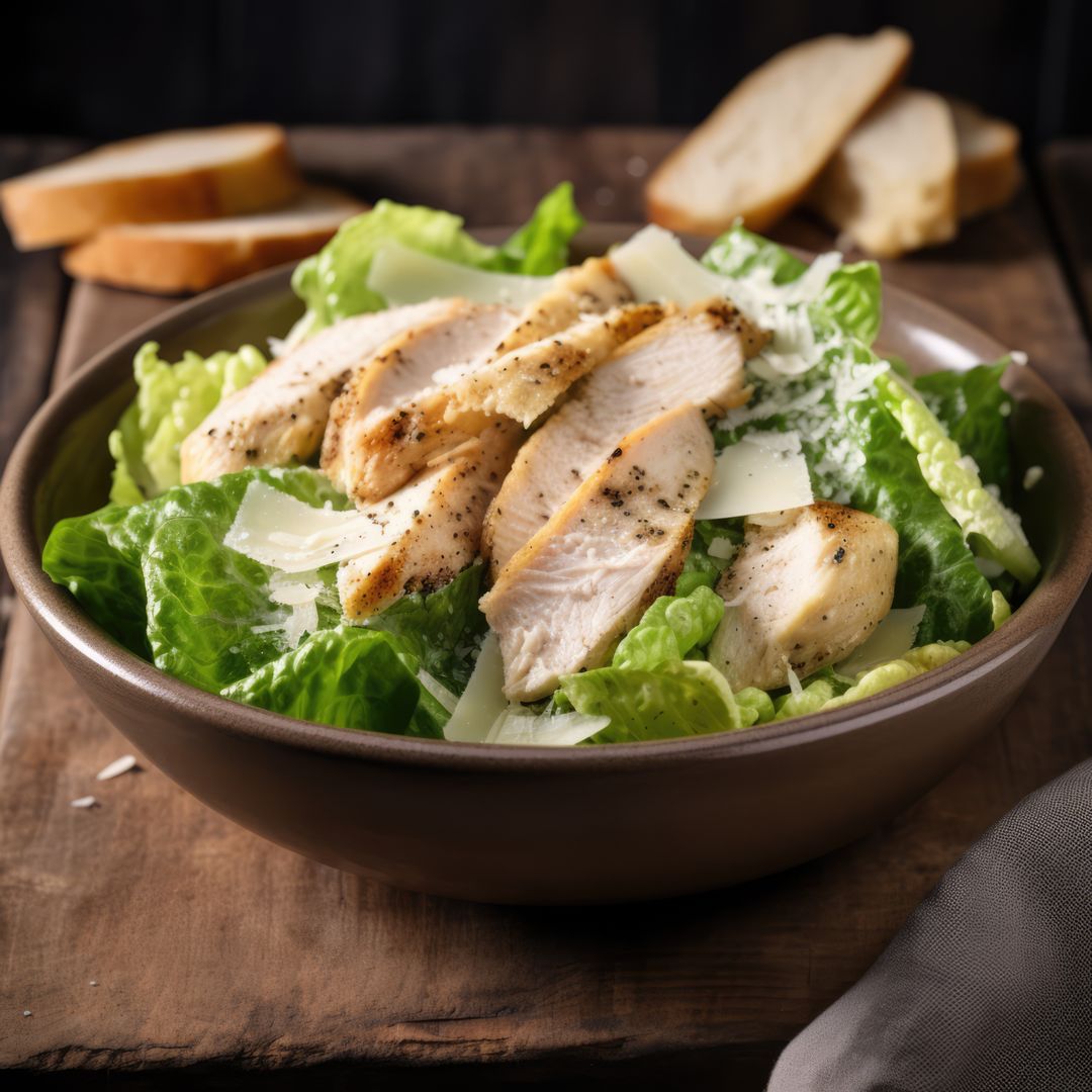 Close-up of Fresh Caesar Salad with Grilled Chicken and Parmesan - Free Images, Stock Photos and Pictures on Pikwizard.com