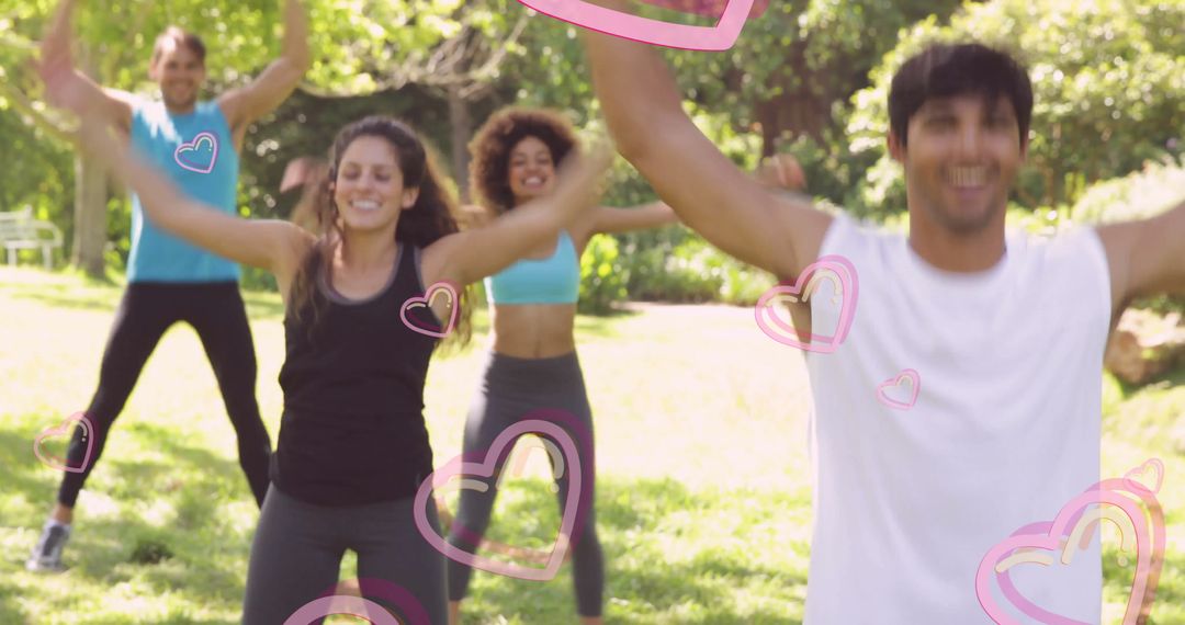 Enthusiastic Group Fitness Class with Joyful Mood Outdoors