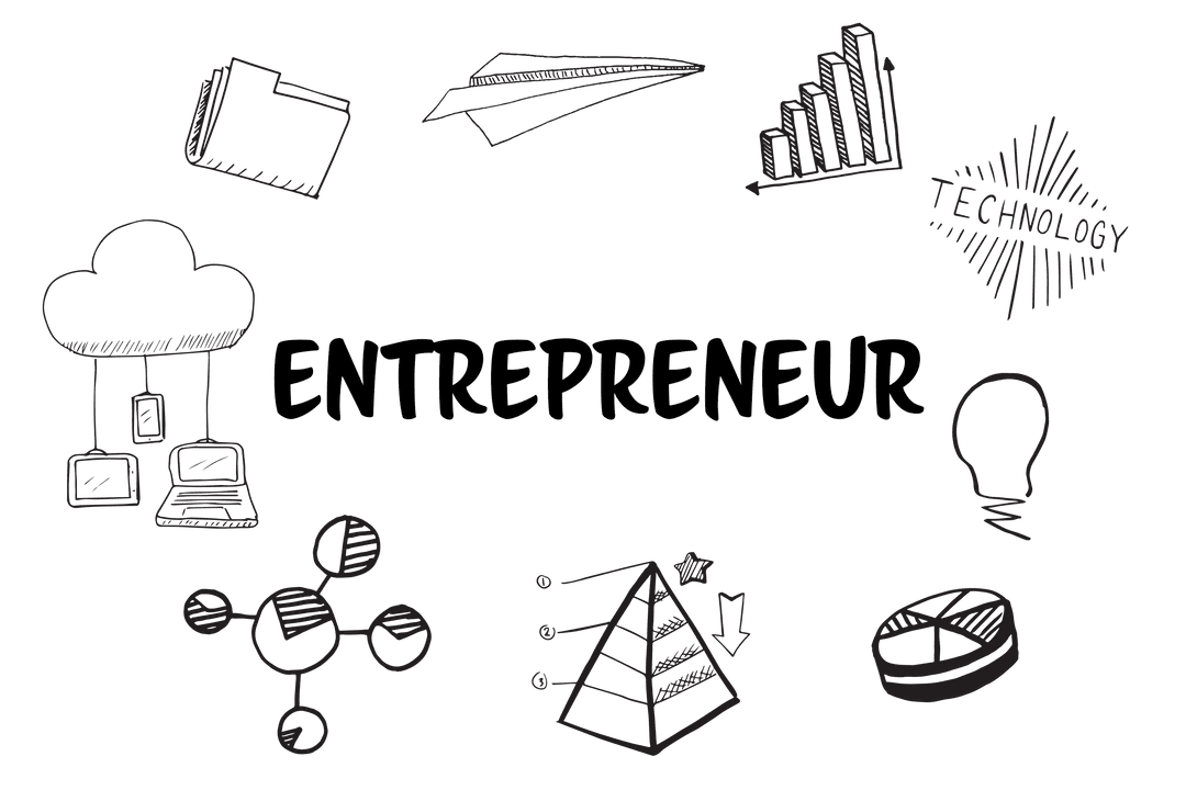 Transparent Entrepreneur Symbol Sketches with Financial Charts