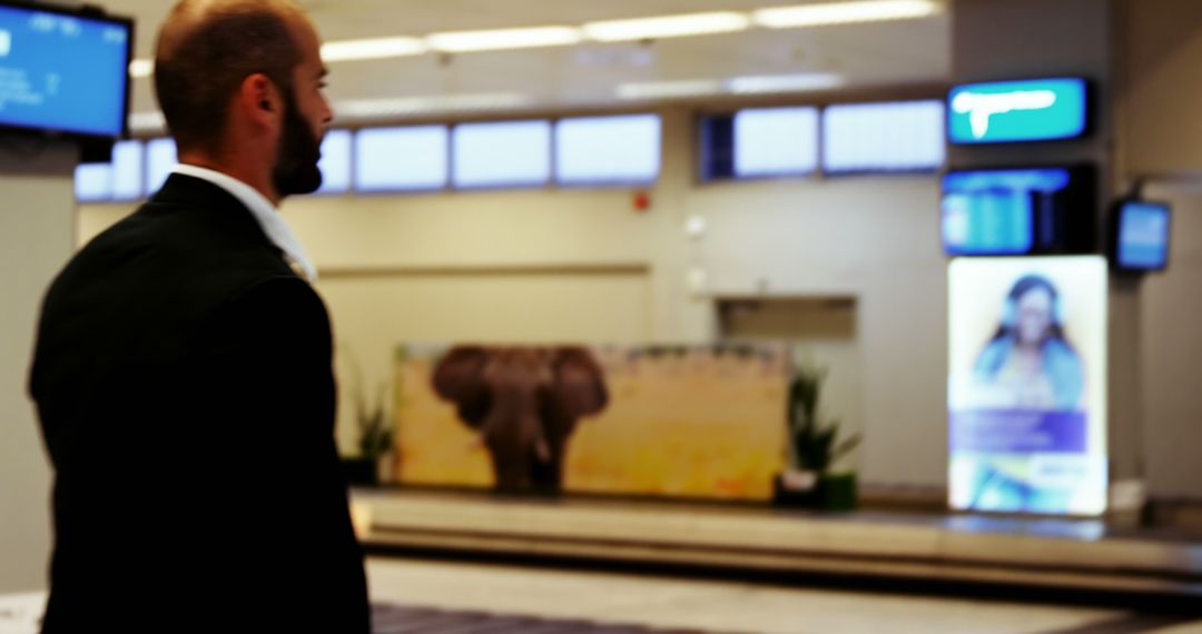 Traveler observing airport signage in lobby