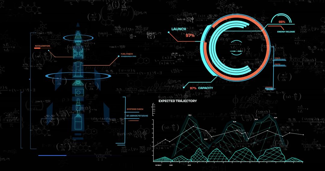 Futuristic Rocket HUD with 97% Gauge, Trajectory Mesh and Telemetry for System Diagnostics
