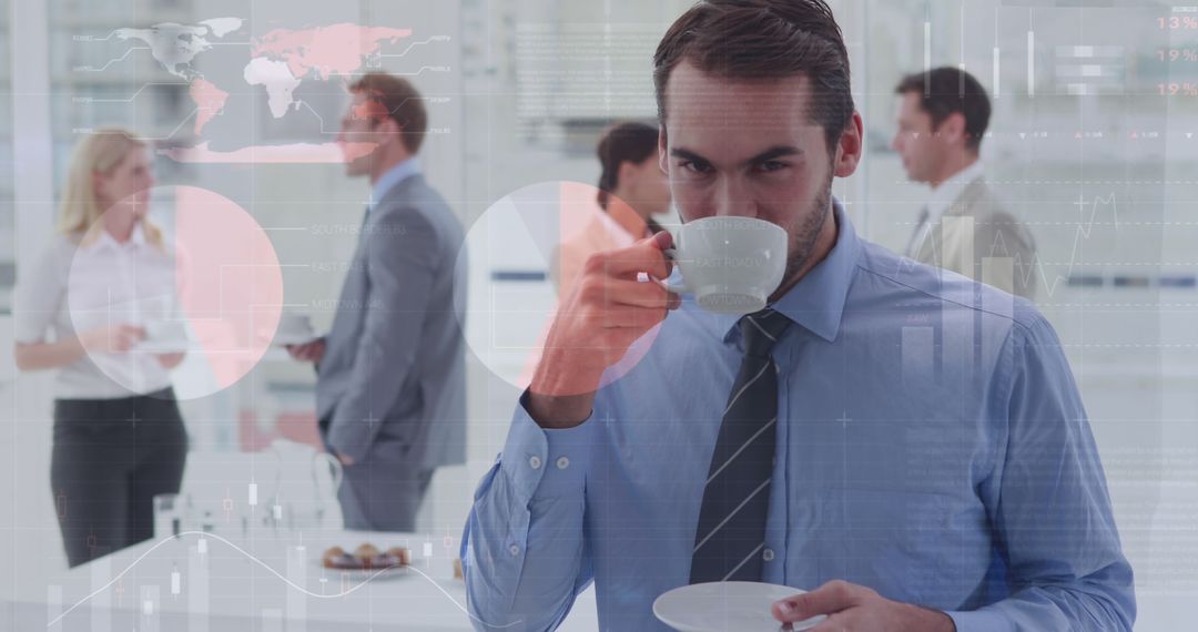 Businessman Drinking Coffee at Networking Event - Free Images, Stock Photos and Pictures on Pikwizard.com