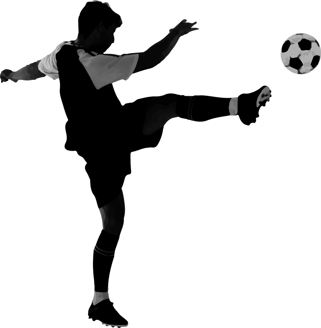 Silhouette Soccer Player Kicking Ball on Transparent Background