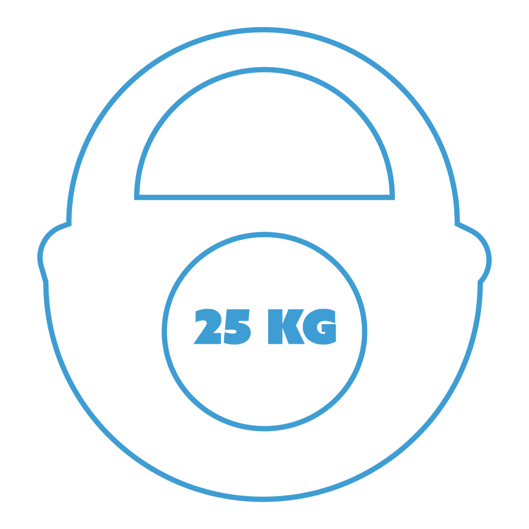 Blue Dumbbell Icon Showing 25kg Weight on Transparent Background