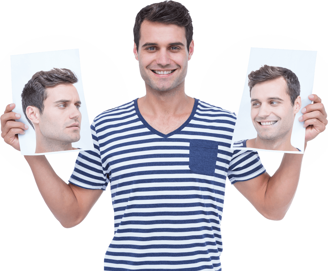 Man Holding Emotion Cards Isolated on Transparent Background
