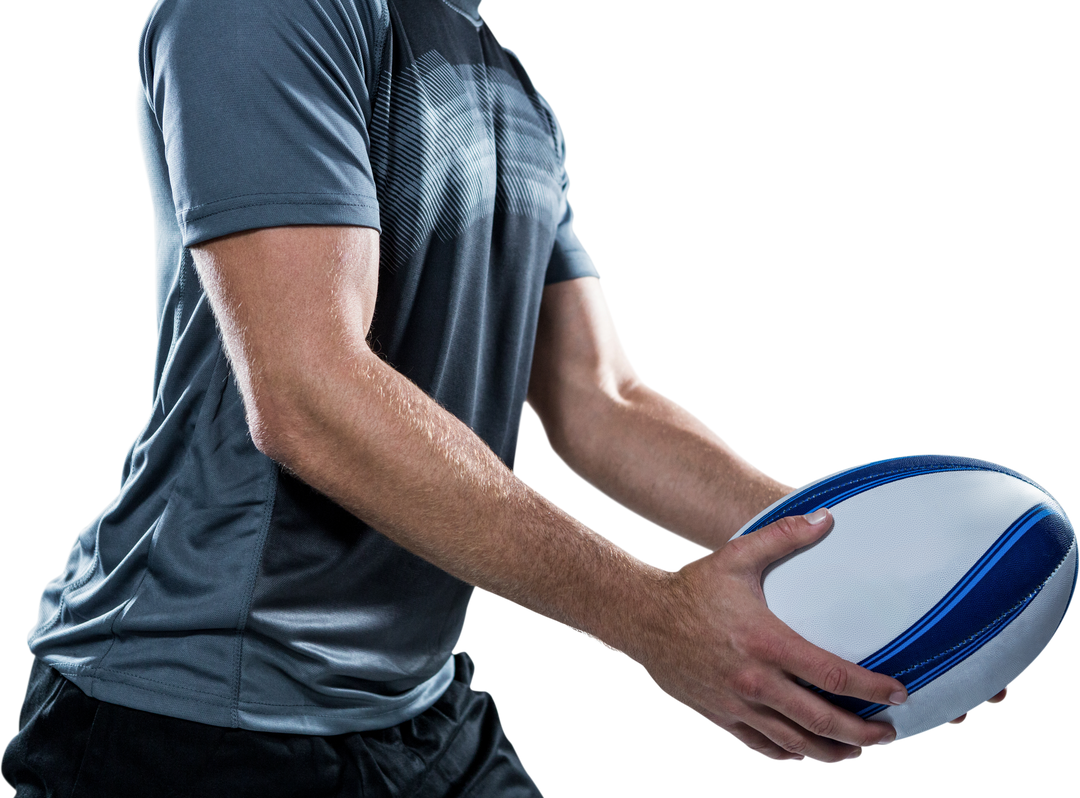 Midsection of Male Rugby Player in Black Jersey Holding Ball on Transparent Background - Download Free Stock Images Pikwizard.com