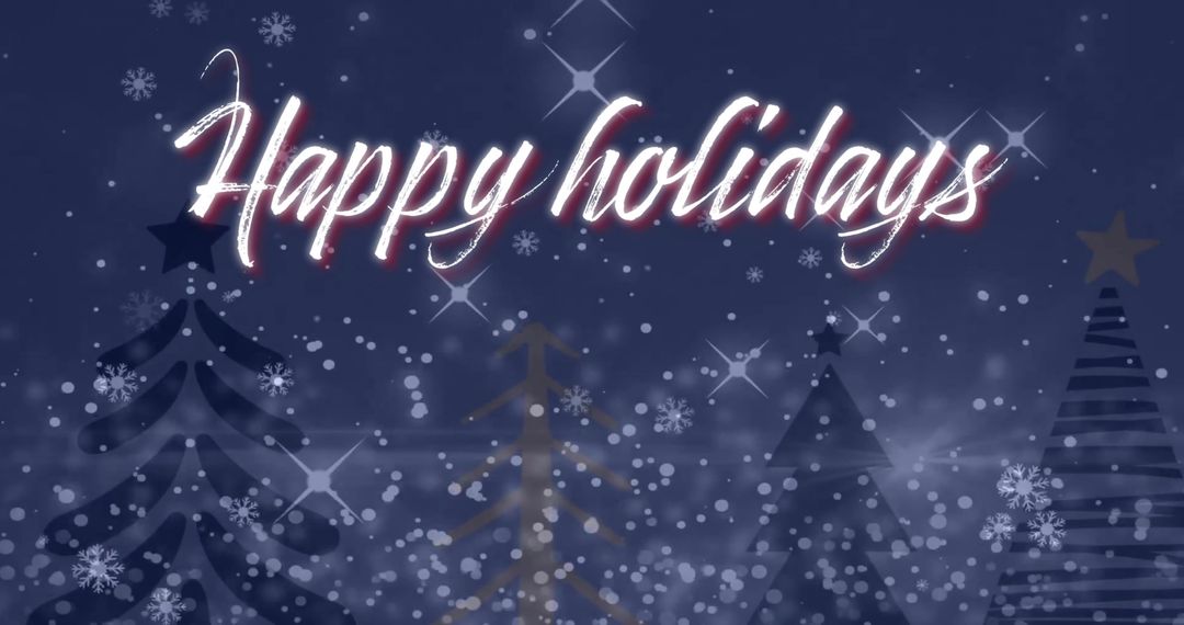 Happy Holidays Text with Snow Over Christmas Trees