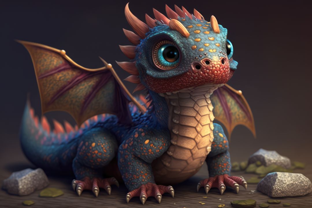 Image of cute purple dragon and rocks over gray background, using generative ai technology - Free Images, Stock Photos and Pictures on Pikwizard.com