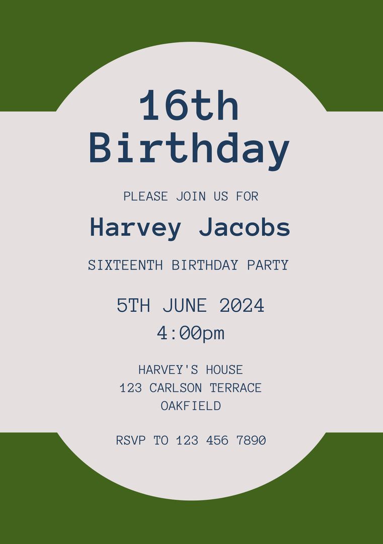 Elegant 16th Birthday Invitation Template with Green Accents - Download Free Stock Templates Pikwizard.com