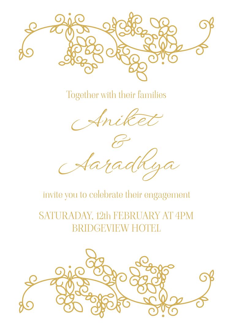 Elegant Engagement Party Invitation with Gold Floral Designs - Download Free Stock Templates Pikwizard.com