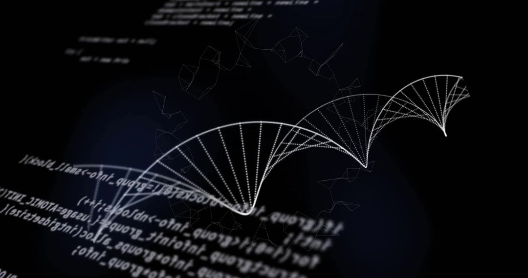 Abstract DNA Strand with Digital Code on Black Background