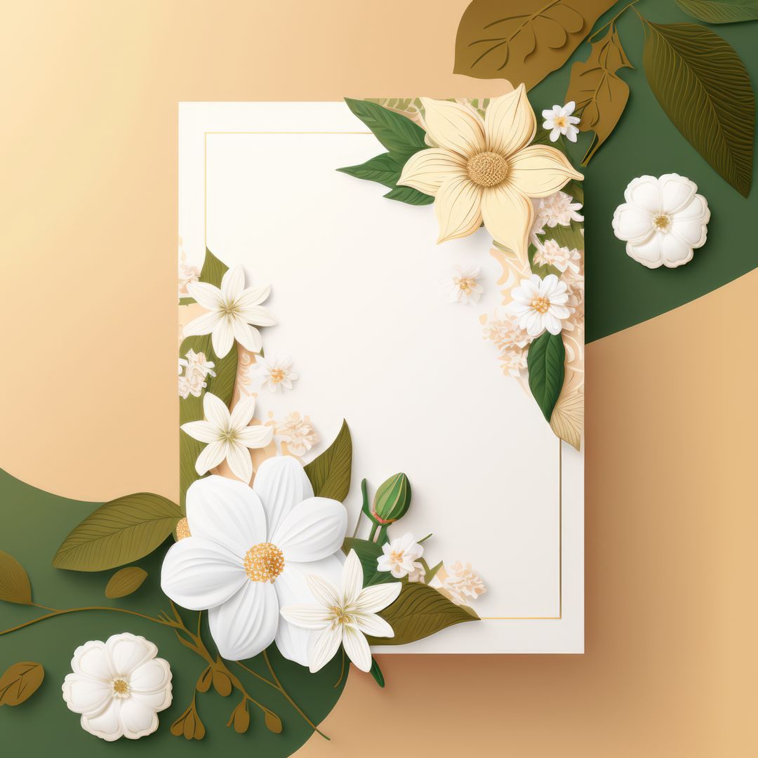 White card with copy space and flowers, created using generative ai technology - Free Images, Stock Photos and Pictures on Pikwizard.com
