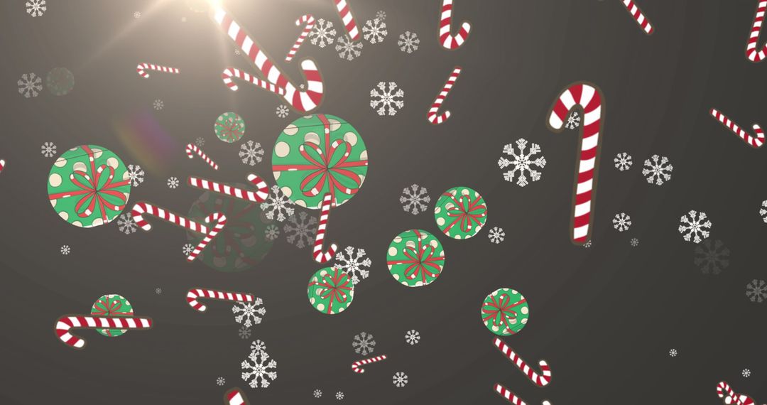 Festive Holiday Candies and Snowflakes on Grey