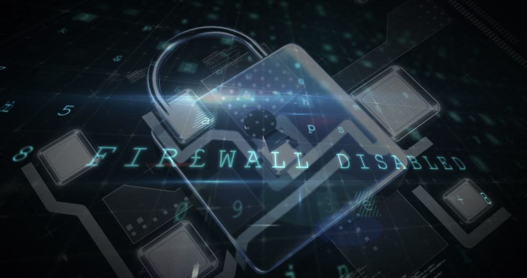 Digital Security Cyber Padlock with Disabled Firewall Warning