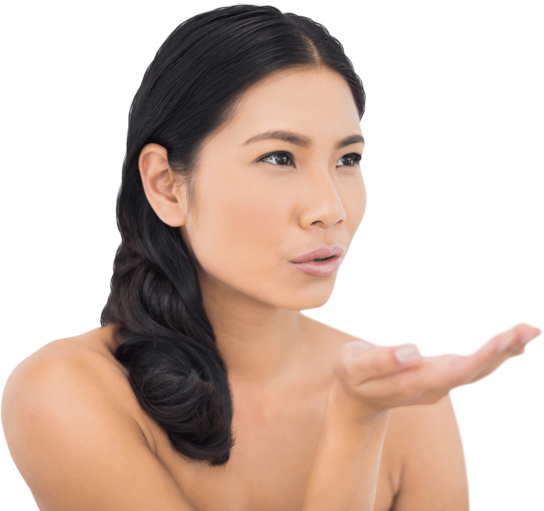 Transparent Woman Blowing Air Kiss with Long Dark Hair