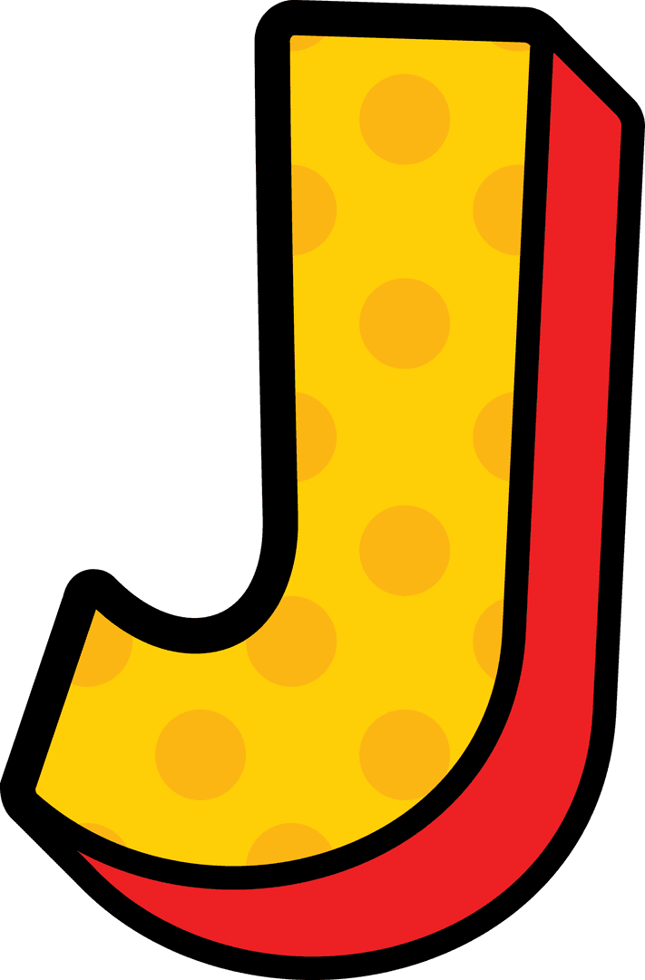 Stylized Yellow and Red Letter J on Transparent Background