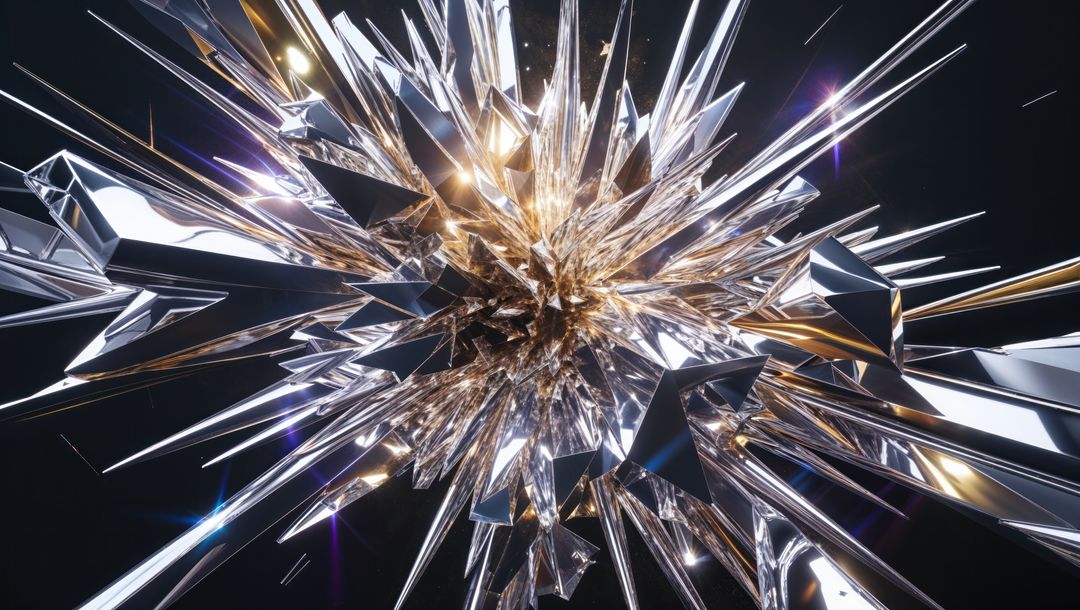 Futuristic spiky structure with crazy geometry and reflective surfaces