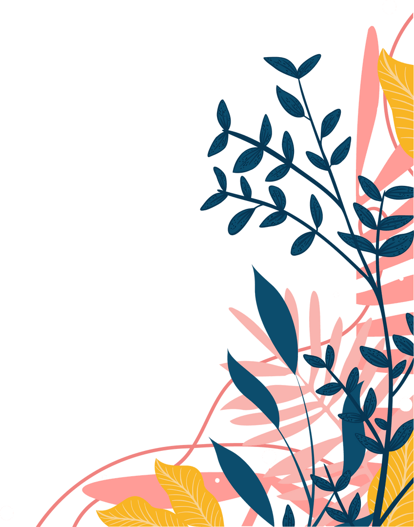 Transparent Botanical Design with Colorful Foliage Elements