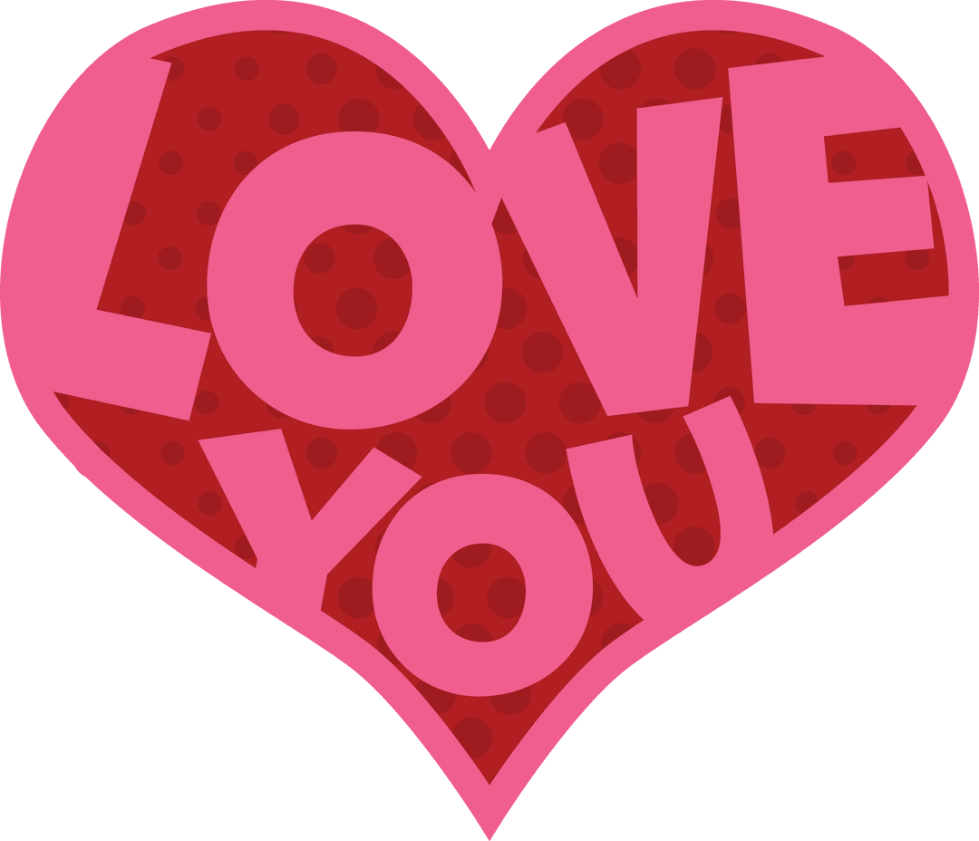 Pink Heart with Love You Text on Transparent Background