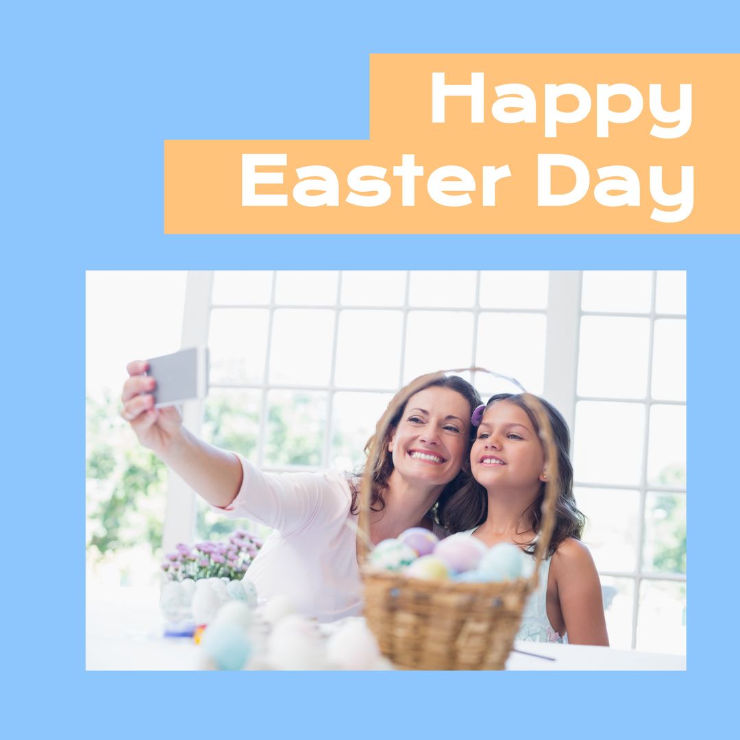 Mother and Daughter Taking Easter Selfie at Home