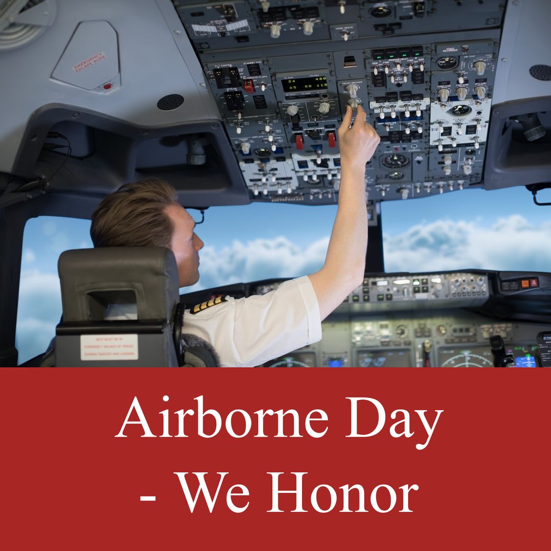 Pilot Operating Cockpit Controls in Airplane with Sky View