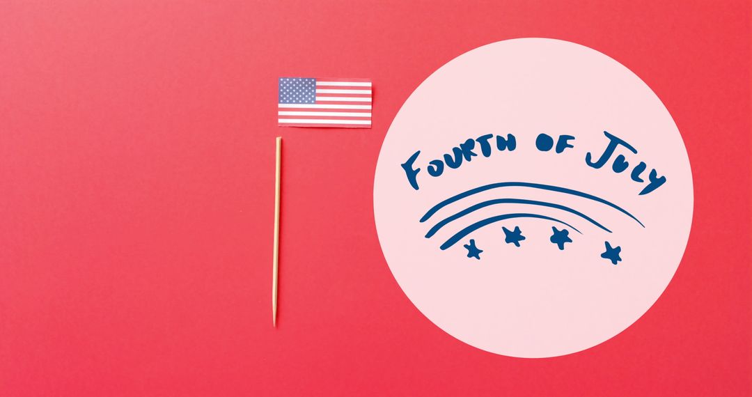 Fourth of July Text Beside American Flag on Red Background for Independence Day