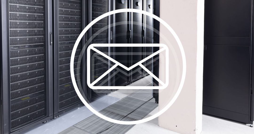 Network Security Email Icon Over Data Center Server Racks