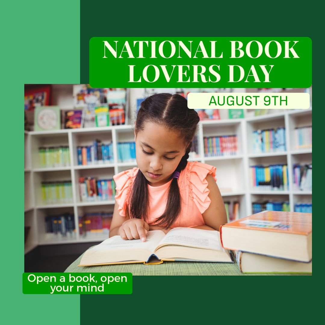Young Girl Reading in Library for National Book Lovers Day