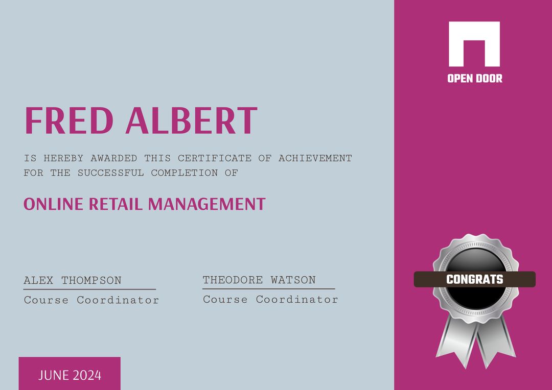 Award Certificate for Online Retail Management Achievement - Download Free Stock Templates Pikwizard.com