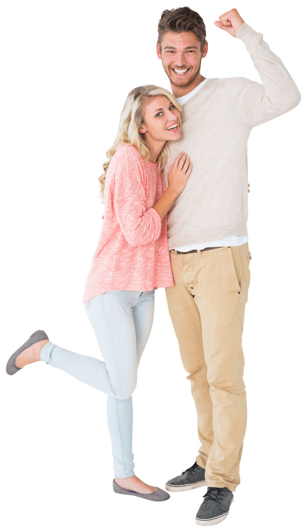 Joyful Couple Celebrating with Cheerful Smiles Transparent