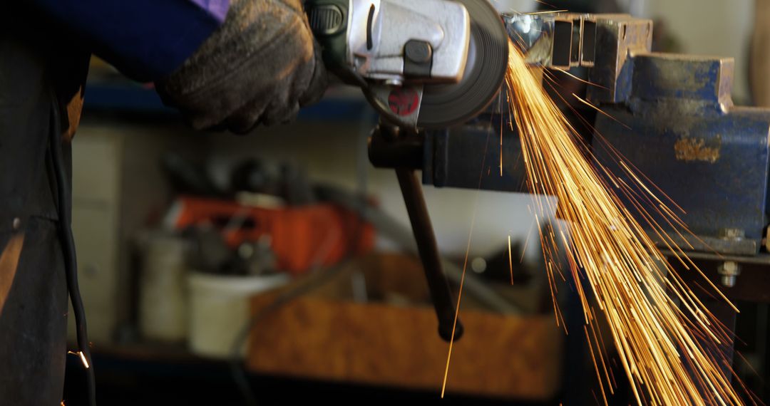 Person Using Angle Grinder Creating Sparks in Workshop - Free Images, Stock Photos and Pictures on Pikwizard.com