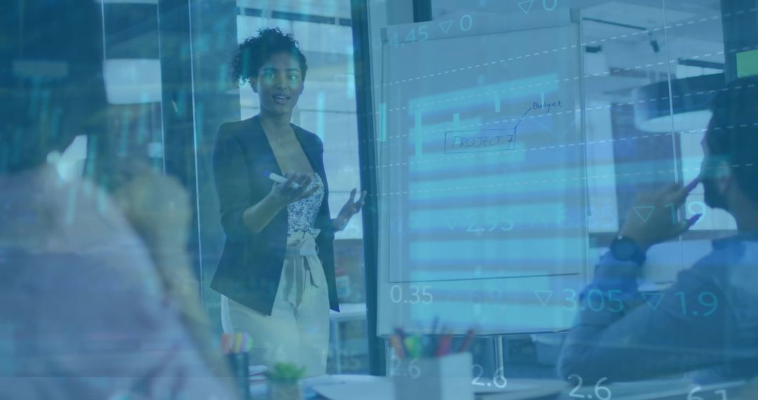 Diverse Team Meeting Integrating Financial Data in Office