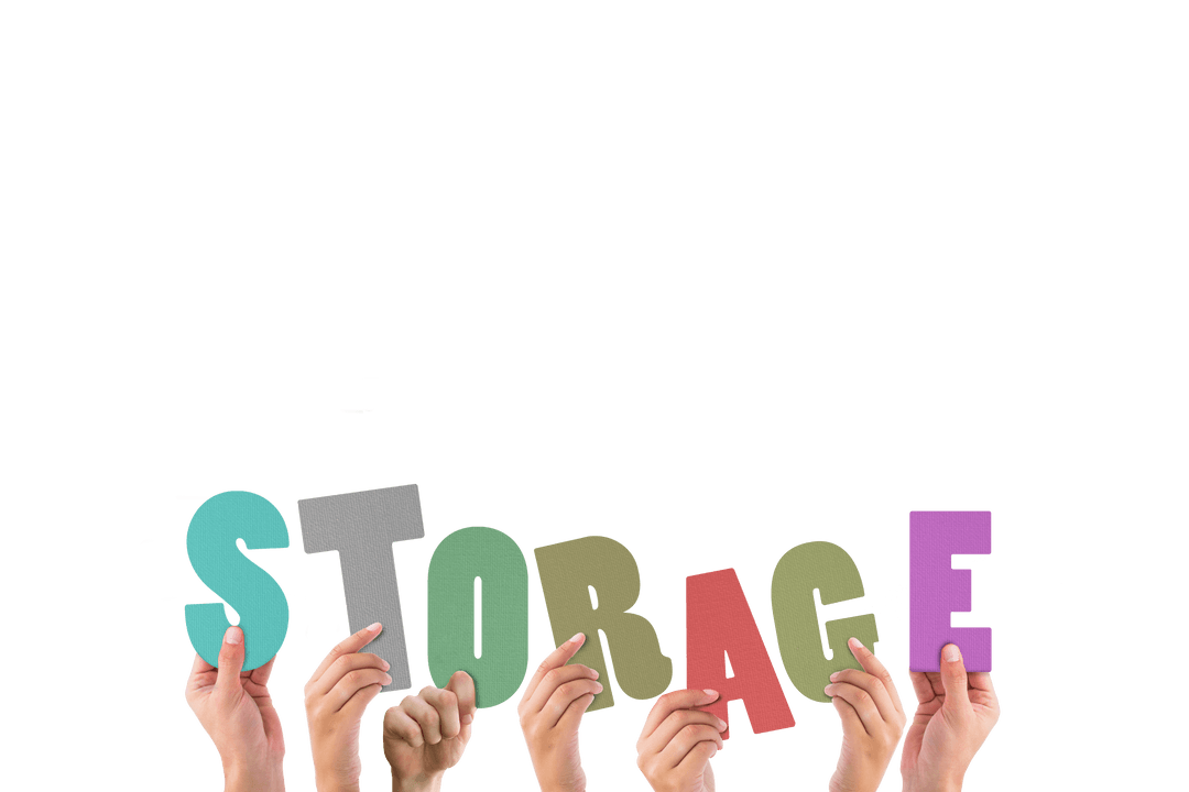 Hands Holding Storage Letters on Transparent Background