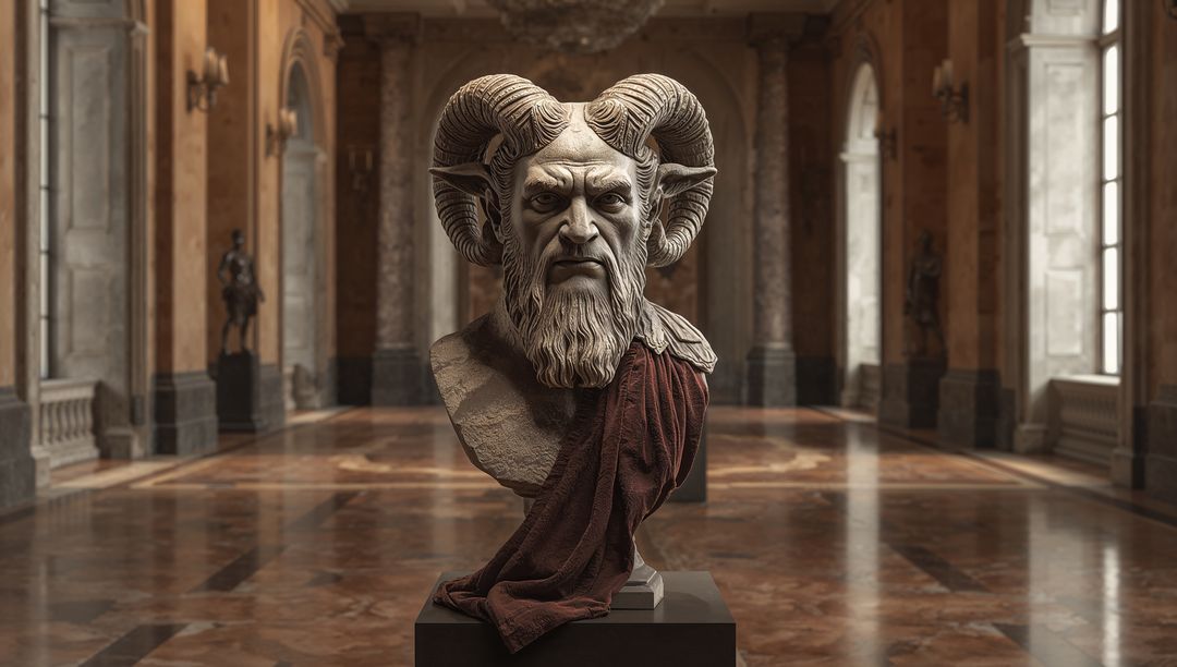 Classical marble bust in elegant museum interior