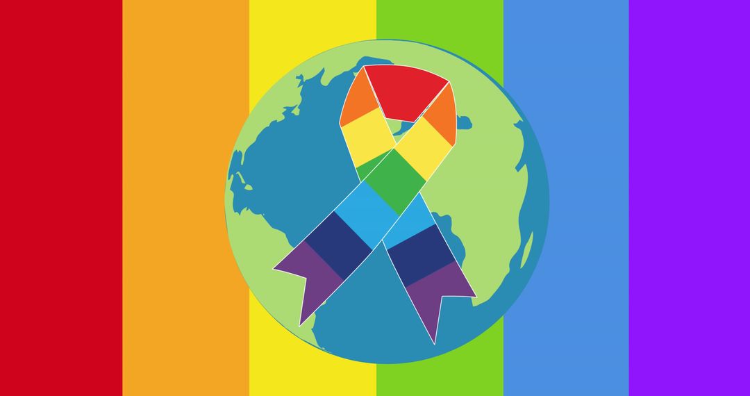 LGBTQ Rainbow Ribbon on World Globe. Pride and Equality Representation