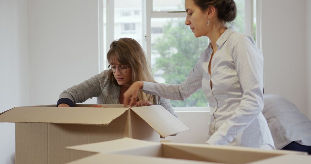 Female Colleagues Packing Items into Cardboard Boxes in Office - Free Images, Stock Photos and Pictures on Pikwizard.com