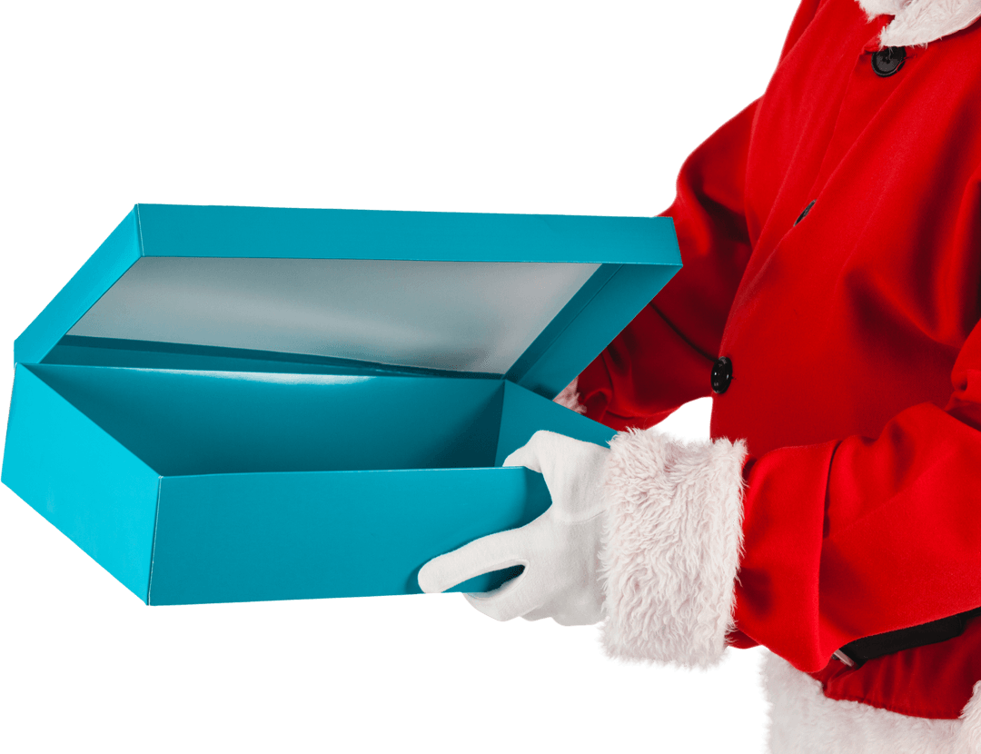 Santa Holding Open Transparent Box Offering Gift Reveal