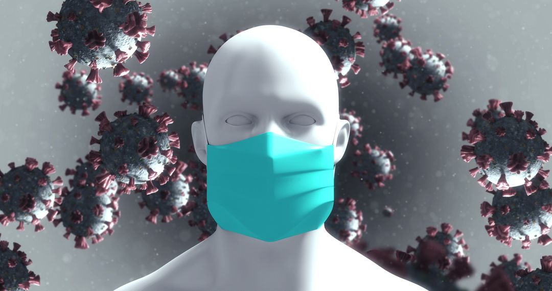 3D Human Model Wearing Mask Amidst Covid-19 Virus Cells - Free Images, Stock Photos and Pictures on Pikwizard.com