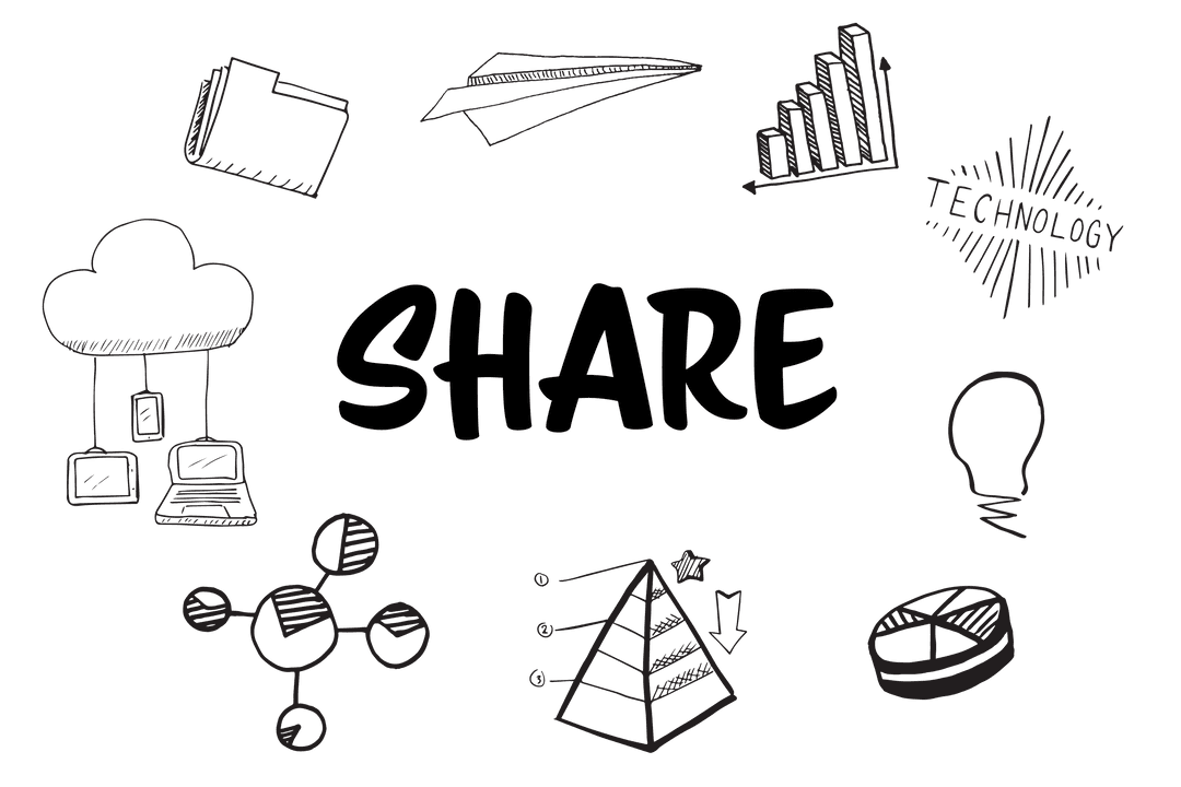 Transparent Digital Innovation Icons in Hand-Drawn Style