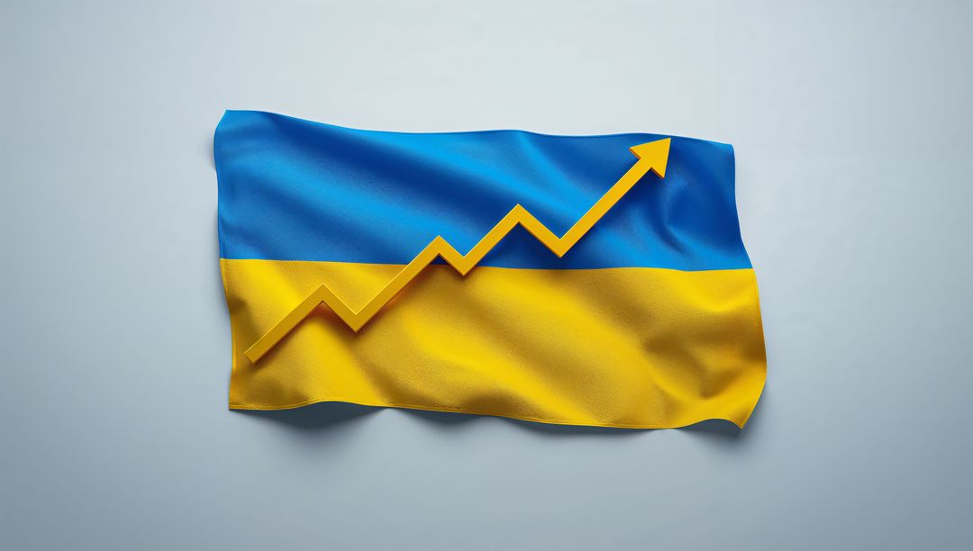 Ukrainian Flag with Upward Arrow Symbolizing Progress and Growth