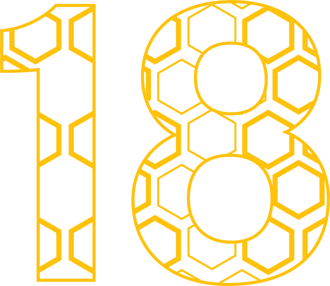 Yellow Number 18 with Honeycomb Pattern on Transparent Background - Download Free Stock Images Pikwizard.com