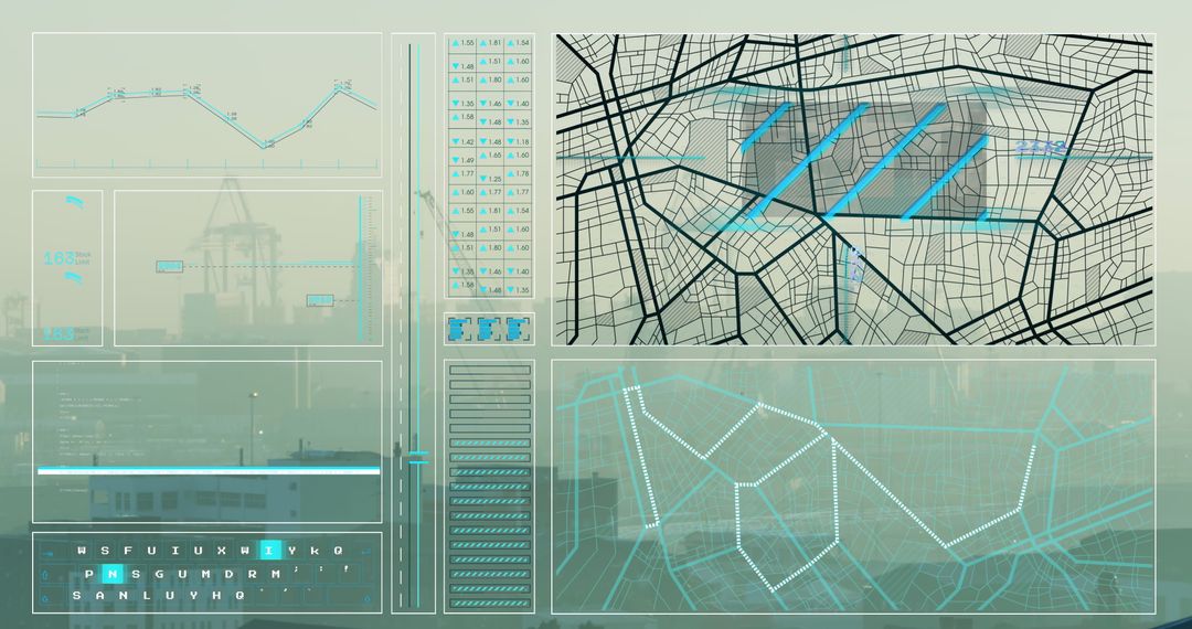 Data Interface Overlay on Cityscape for Business Technology