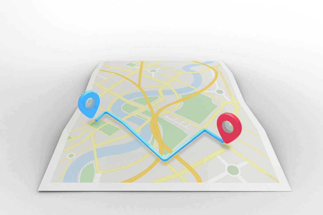 Transparent Map Illustration with Destination Markers
