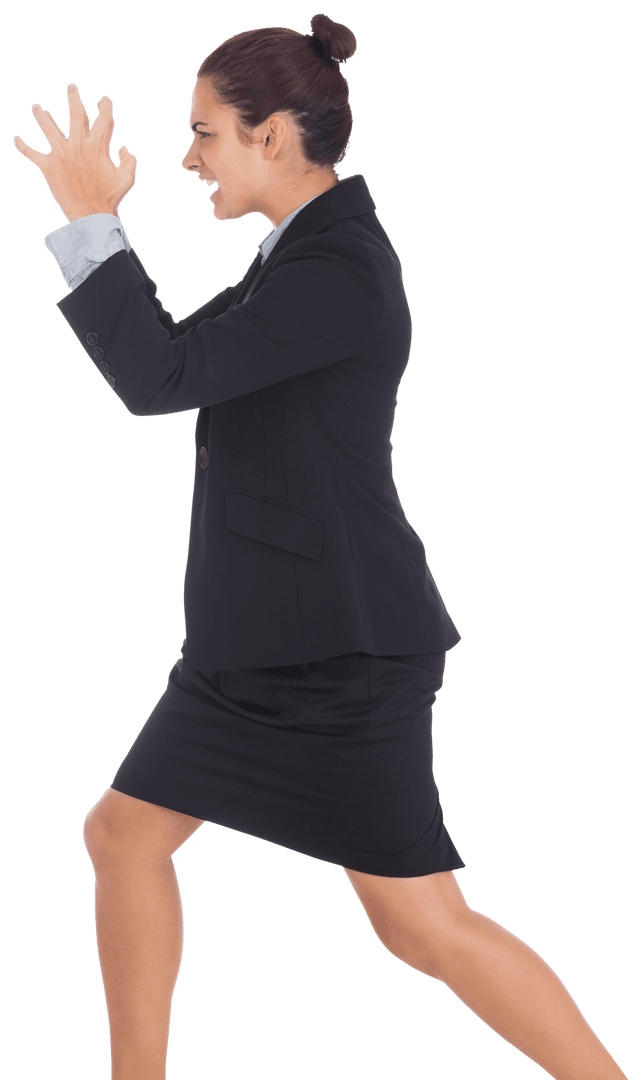 Furious Caucasian Businesswoman with Aggressive Gesture on Transparent Background