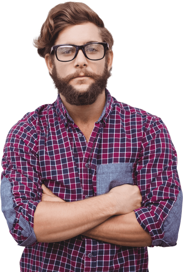 Transparent Hipster with Glasses Posed Confidently