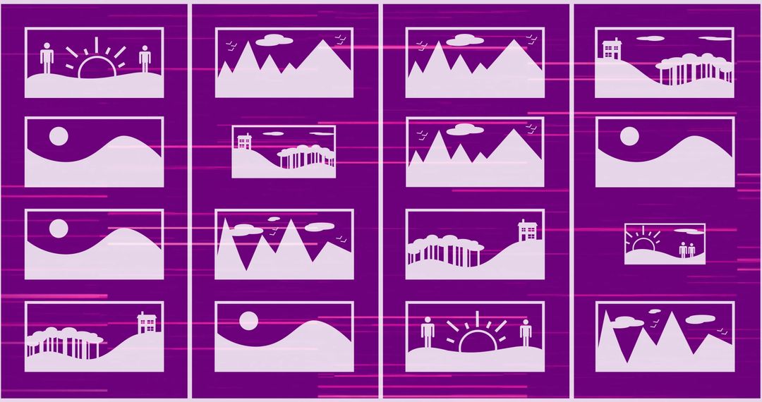 Digital Illustrations with Binary Code Elements on Purple Background