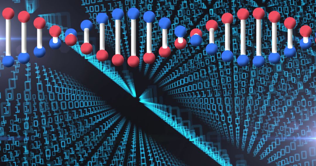 Spinning DNA Strand Overlaid on Digital Binary Code