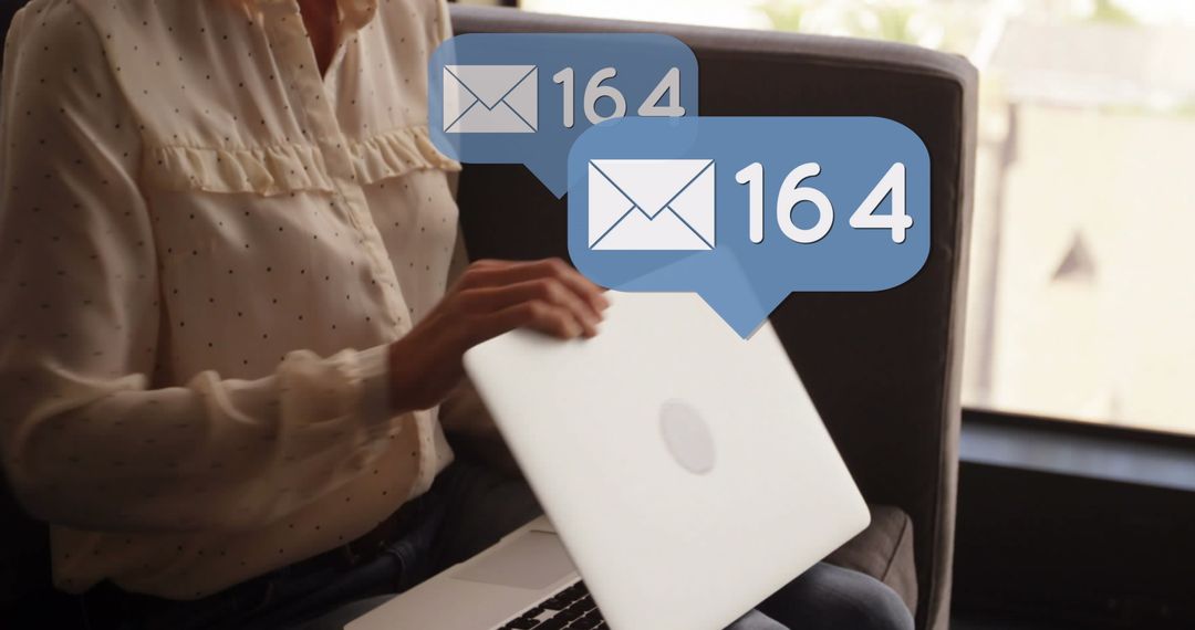 Woman Managing Emails on Laptop, Digital Communication Concept