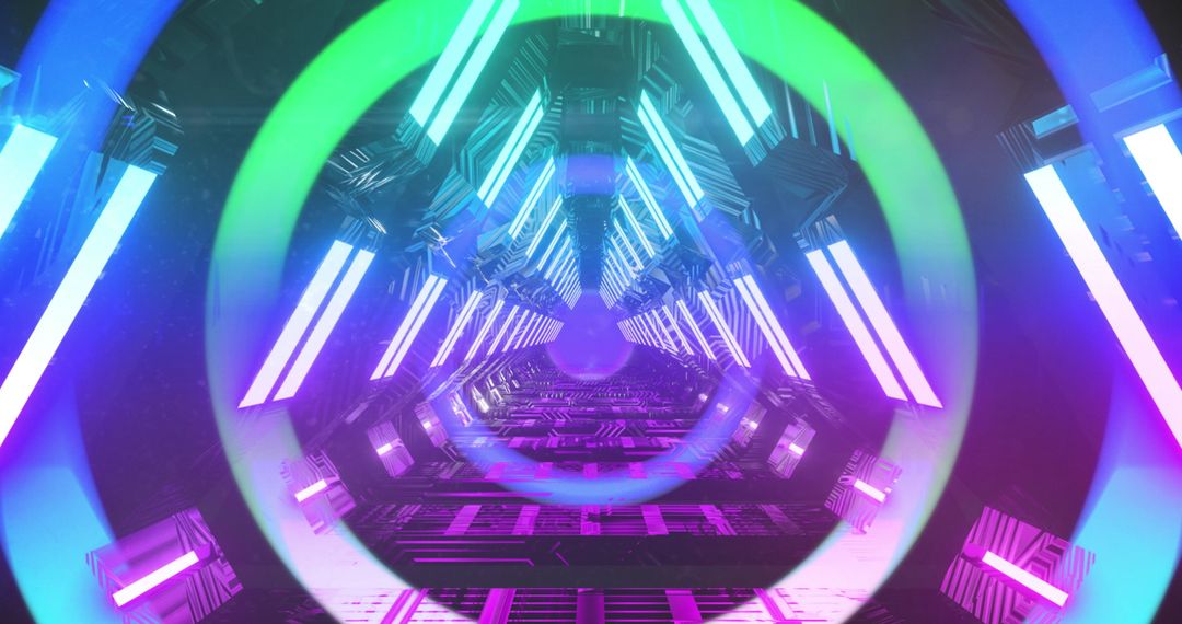 Futuristic Neon Lit Passageway with Concentric Circles